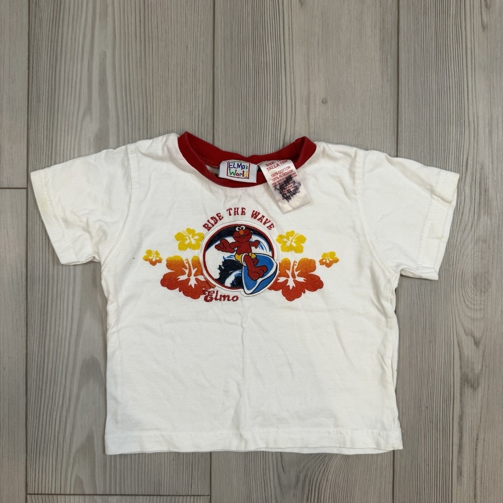 Vintage Elmo Toddler 18M "Ride The Wave" Hawaiian Graphic Shirt